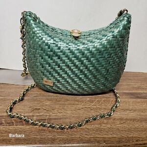 Nelly Green Handwoven Basket Weave Messenger Shoulder Bag